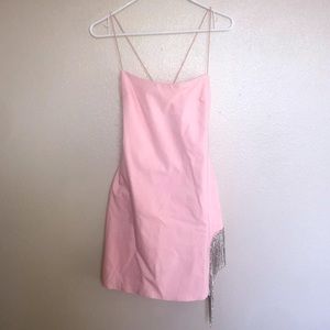 NWOT FASHIONNOVA SIZE XL PINK PARTY DRESS MINI SPAGHETTI STRAP RHINESTONE FRINGE